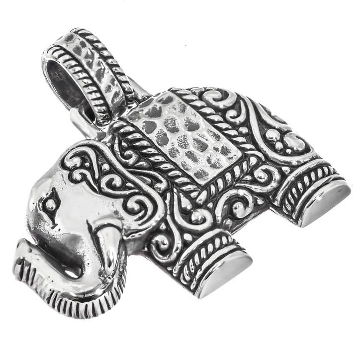 925 sterling silver adorable elephant scroll motif detail sterling pendant, 1" for wholesale by FifiRose
