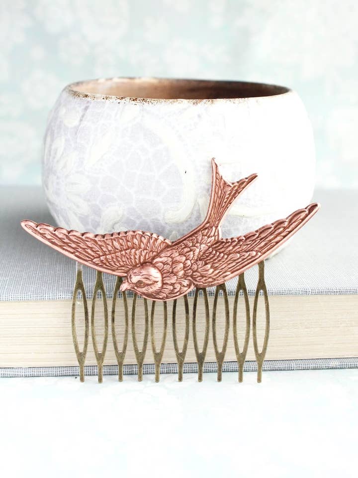 Copper Bird Hair Comb for wholesale by A Pocket of Posies