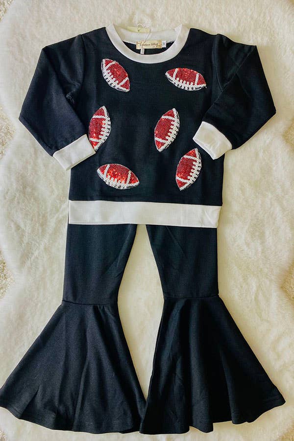 luluclothes - Wholesale Top & Pant Set - Kids - Brown sequin football top black pant girls sets XCH0024-6H 2