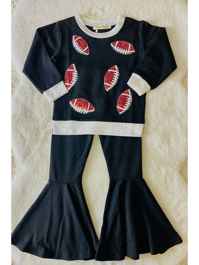 luluclothes - Wholesale Top & Pant Set - Kids - Brown sequin football top black pant girls sets XCH0024-6H 2