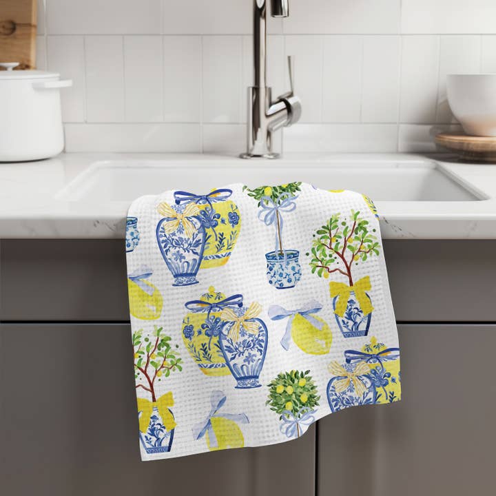 Canary Road - Wholesale Tea Towel - Lemon Chinoiserie Citrus Summer Fruit Kitchen Towel Waffle2