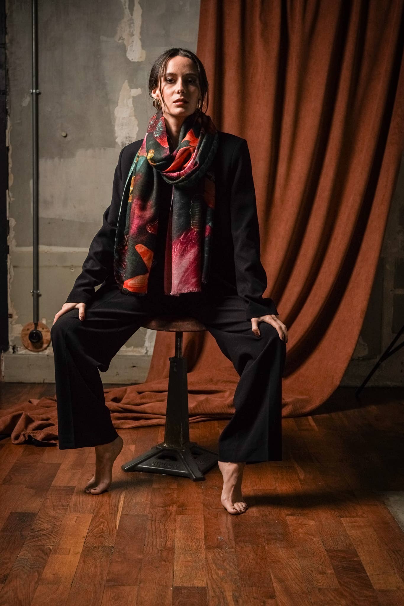 FST le french studio - Wholesale Scarf - Women's - Large cashmere scarf COSMOS EMERALD2