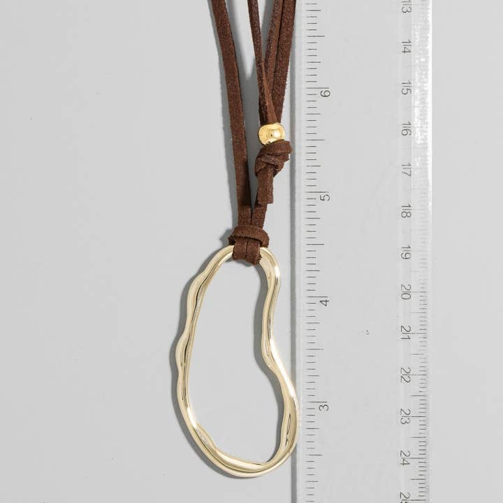 The Looks by Fame Accessories - Wholesale Pendant/Charm Necklace - Large Thin Oval Pendant Suede Cord Necklace3