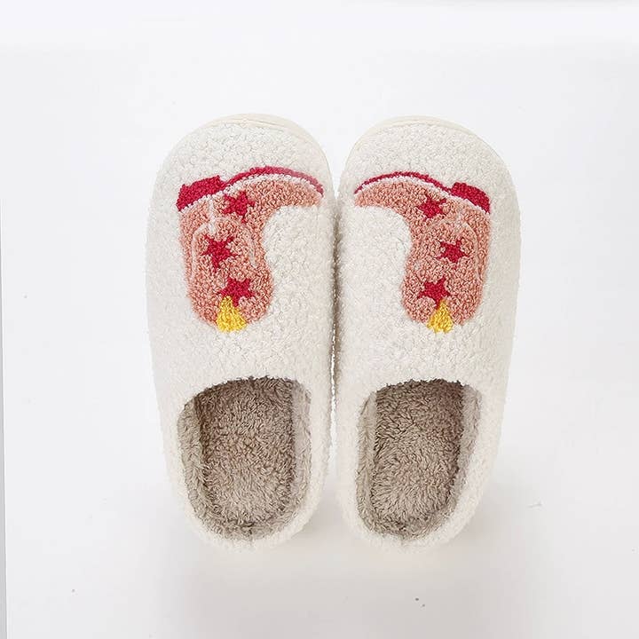 White Christmas Gift Western Boots Warm Soft Home Slippers for wholesale on Faire2