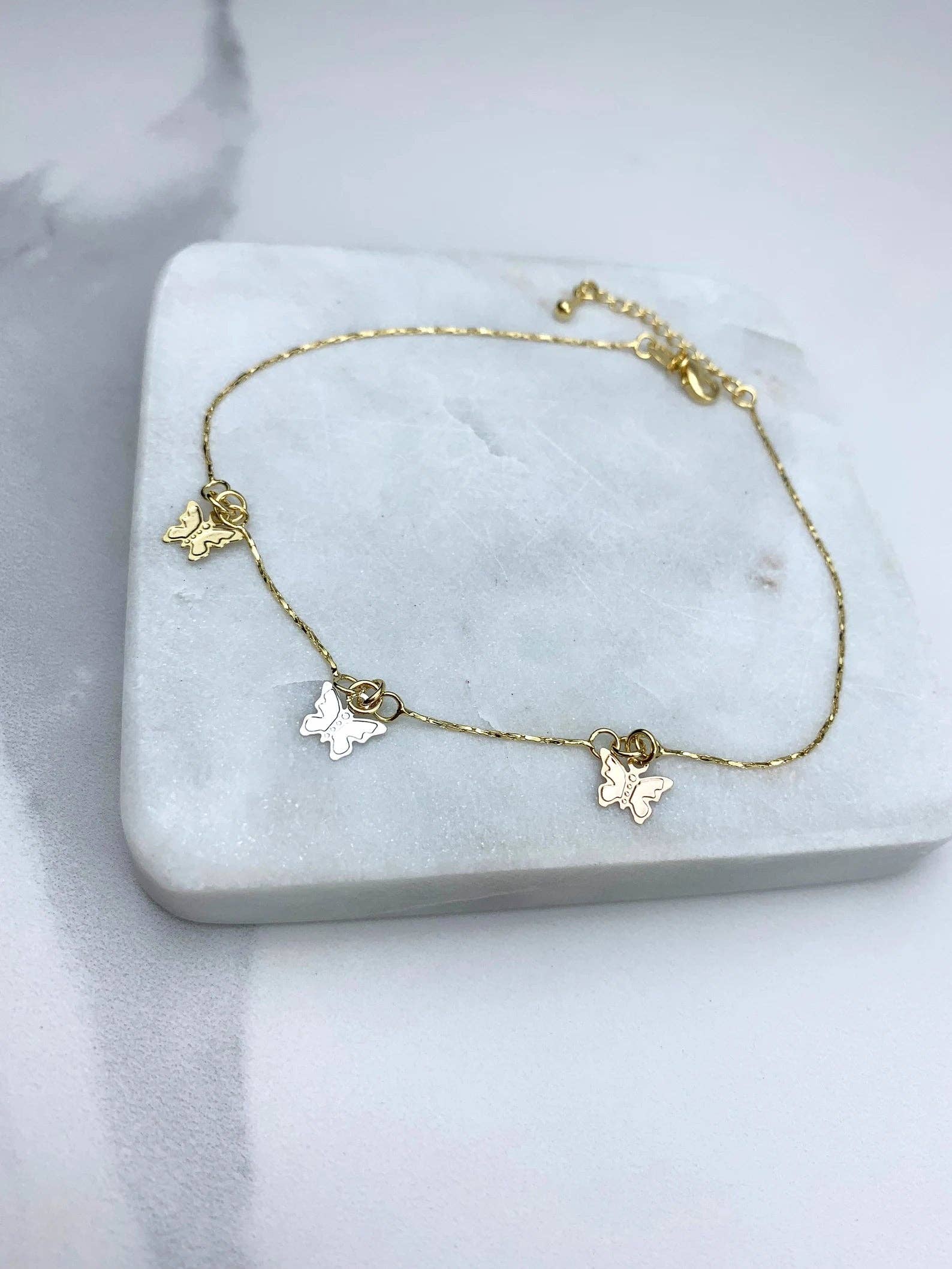 Luxus Accessories - Wholesale Anklet - 18k Gold Filled Three Color Silver Butterfly Anklets6
