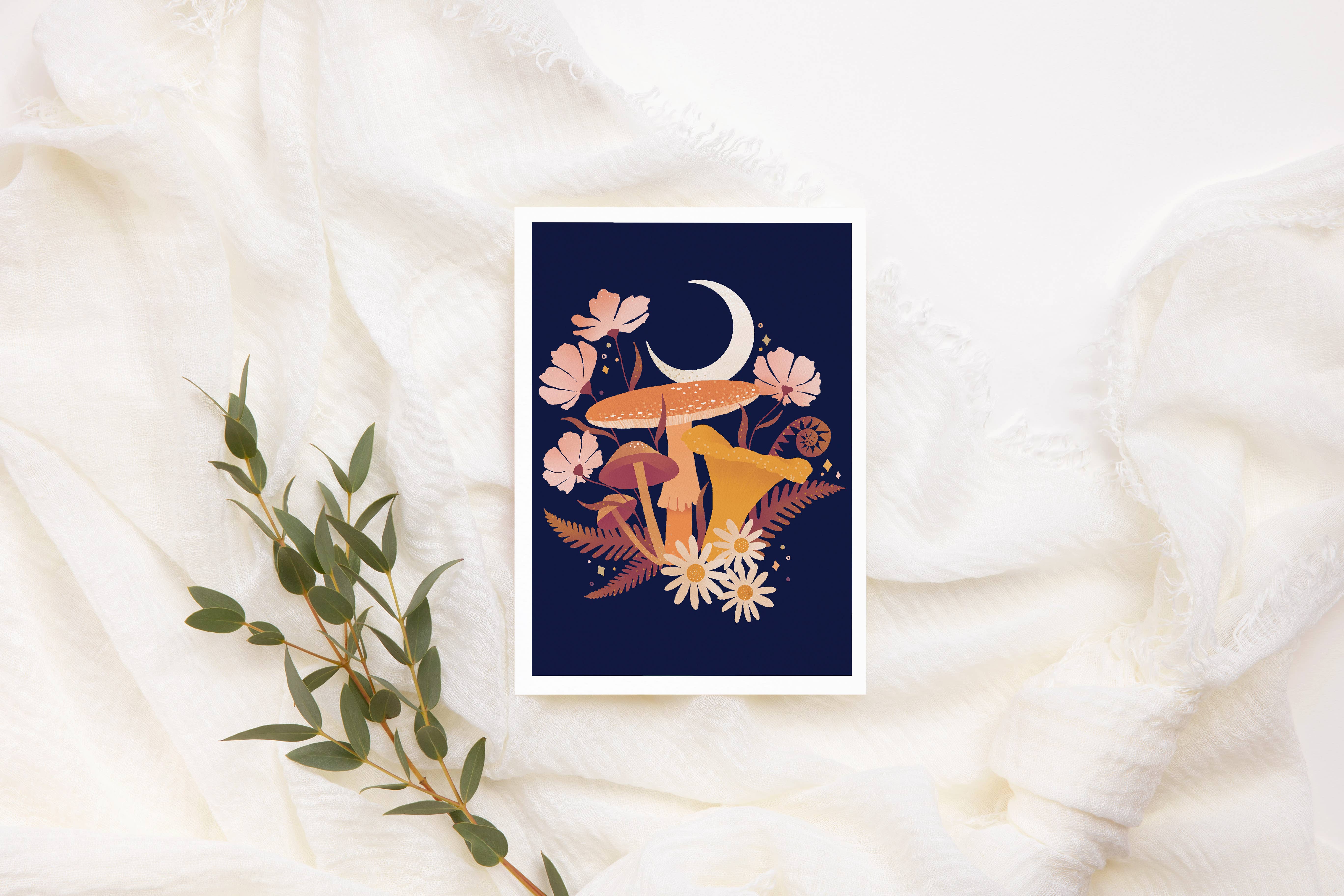 Kourtni Gunn Art - Wholesale Birthday Card - Mushroom Greeting Card  |  Mushroom Moon Birthday Card0