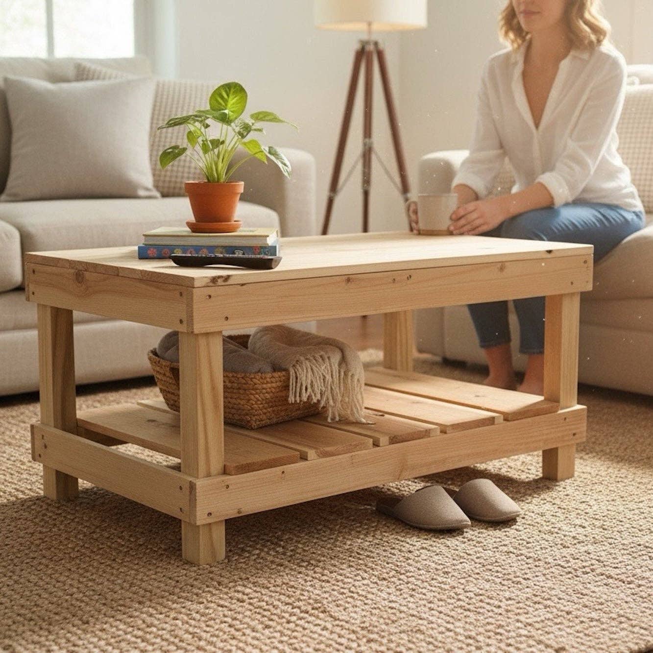 Intrinsic Haven - Wholesale Coffee Table - Farmhouse Rustic Wood Living Room Coffee Table with Shelf19