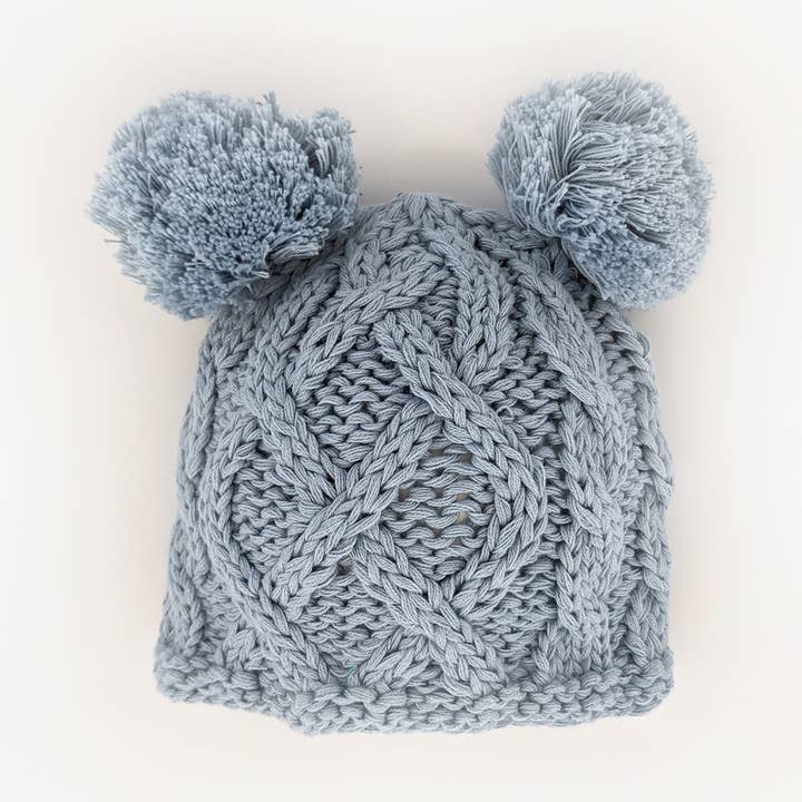 Newborn Baby Aran Chambray Double Pom Pom Beanie for wholesale by Huggalugs