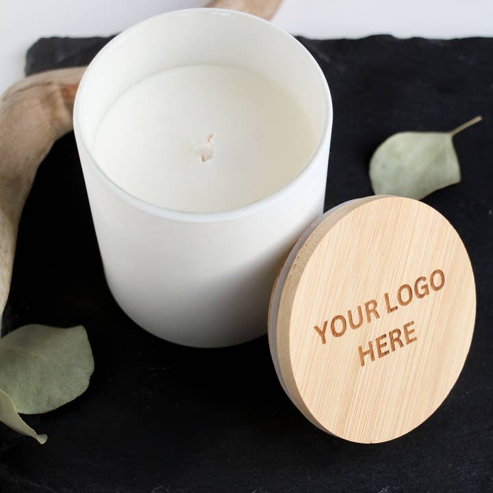Wholesale Candles - Wholesale Jar/Filled Candle - 8 oz Custom Engraved White Candles | Best Seller Scents 2