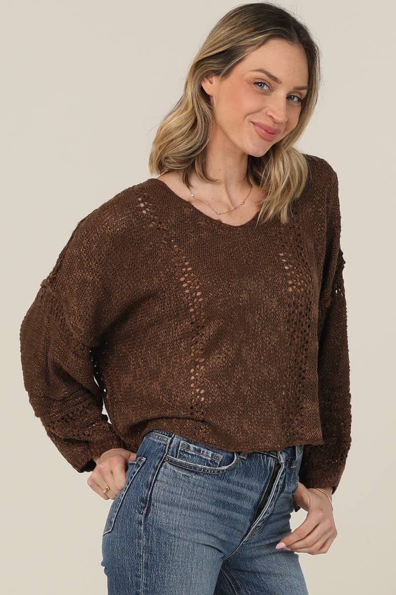 ANGIE - Wholesale Knit Sweater - Women's - XHE55-ASIS BEACHY LIGHT WEIGHT V NECK CROP PULLOVER SWEATER72
