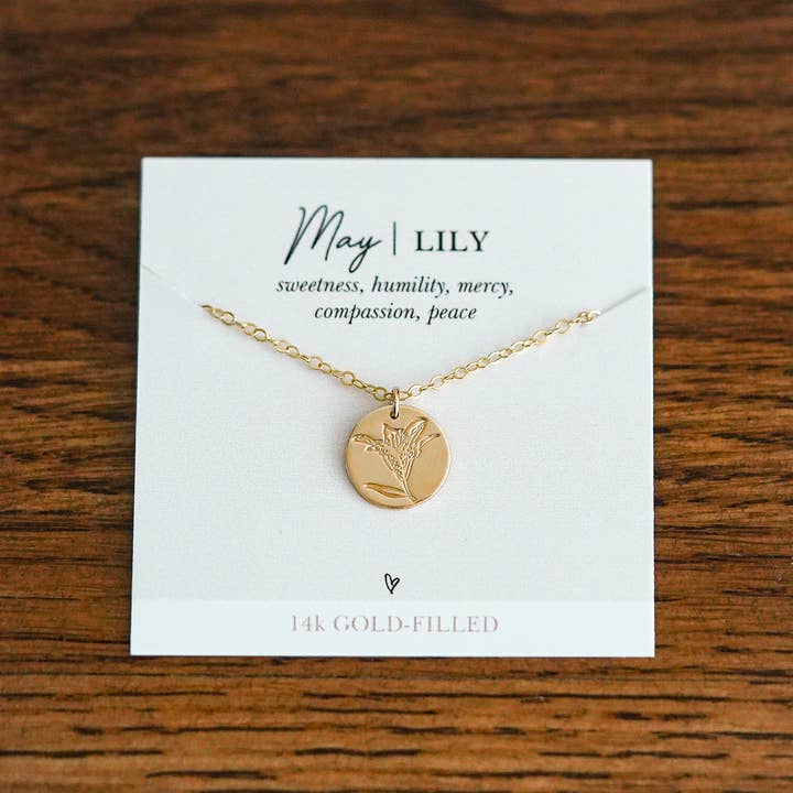 Words By Heart - Vente Colliers à pendentif - Collier disque de fleurs de naissance. REMPLI D'OR, OR ROSE, Sterling7