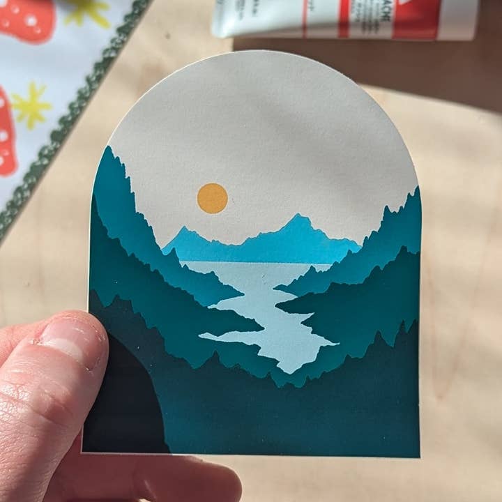 Misty Mountains Vinyl Sticker for wholesale by Charis Raine Illustration
