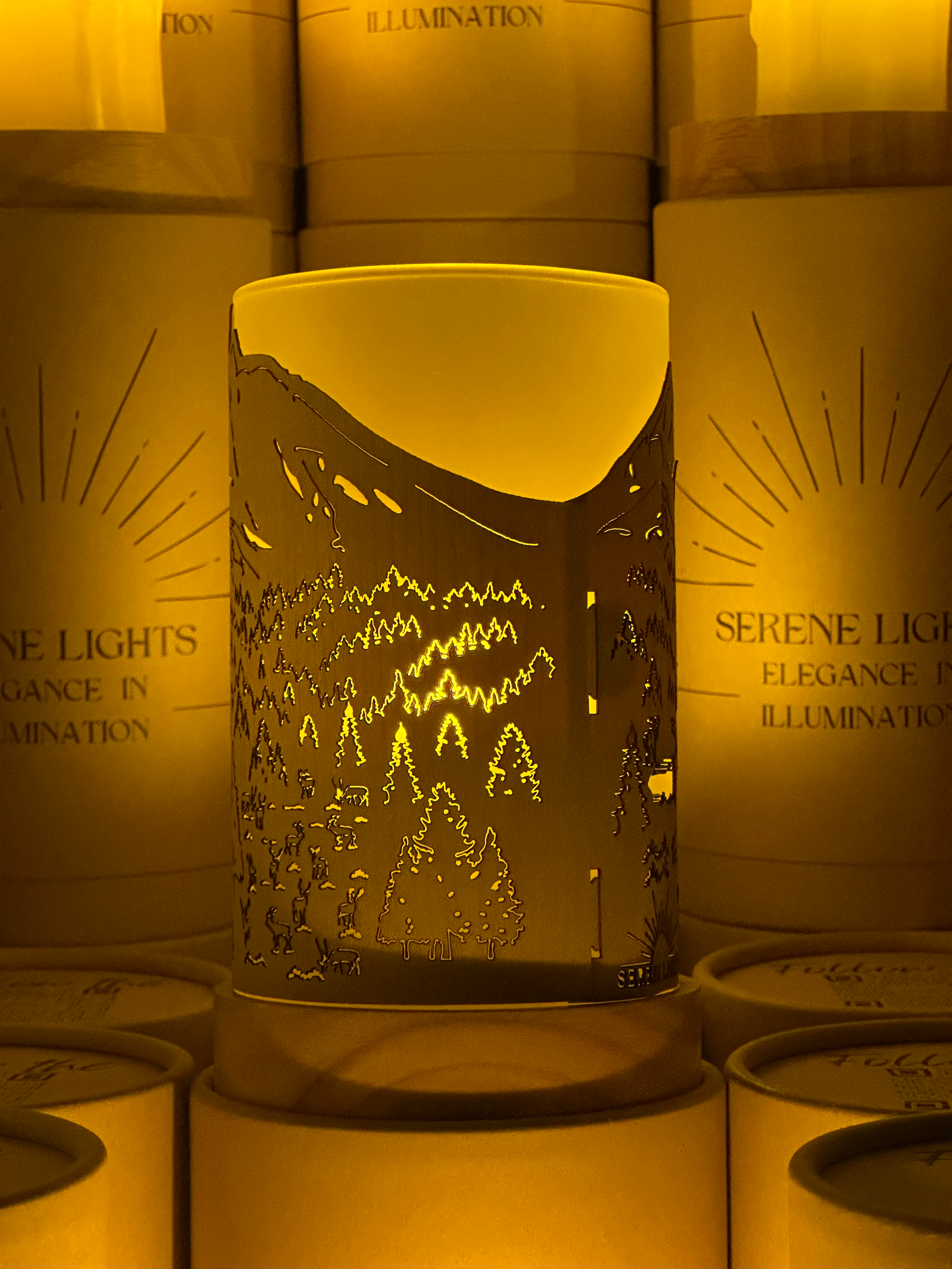 Serene Lights - Wholesale Flameless Candle - Grand Teton, Decorative Candle Holder – Laser Etched, Handmade Wood Veneer, Rechargeable LED Candle5
