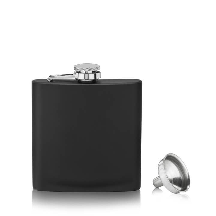 TrueFlask Matte Black Stainless Steel Flask with Funnel for wholesale by TRUE