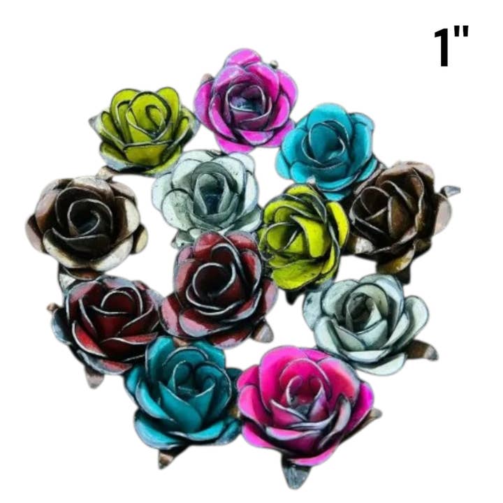 Rustic Farm - Wholesale Decorative Tabletop Object - 1" Metal Rose Buds, Assorted Colors, Handmade - F-8