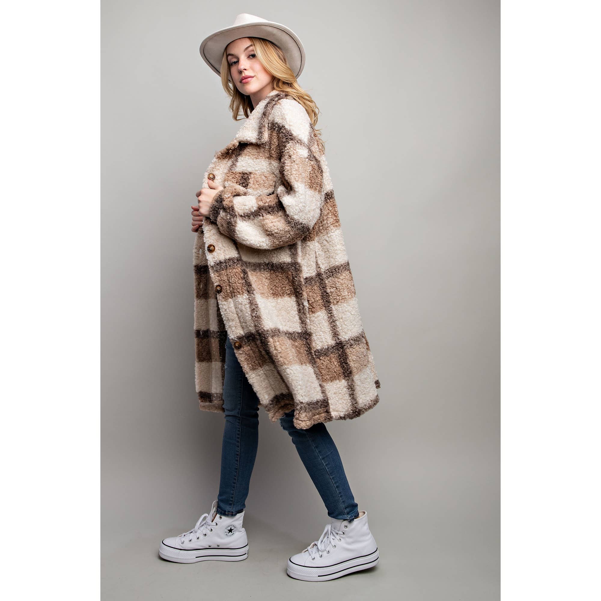 Sweet Generis – Engroshandel Jakke - Dame – PLAID TEDDY OVERSIZE JAKKE31