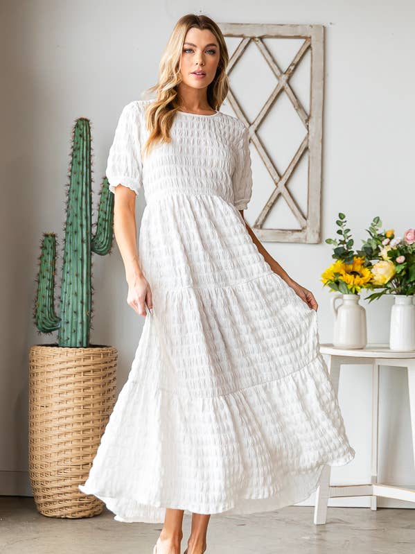 DA1579 TEXTURED TIERED SKIRT MAXI DRESS for wholesale by BOMBOM