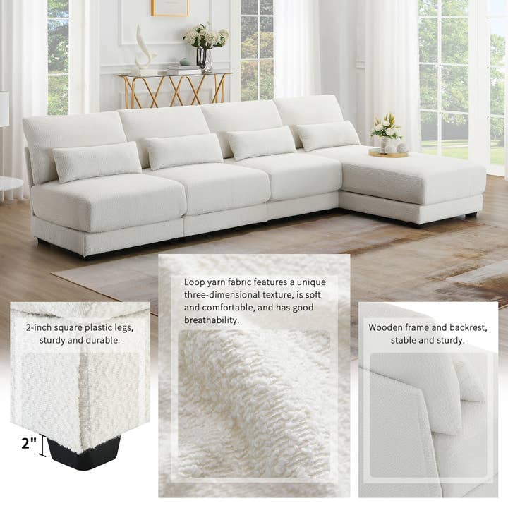 Cream Oversized Sectional Sofa with Reversible Chaise and L-shape for wholesale on Faire