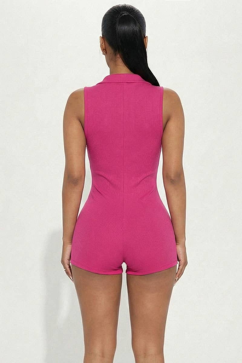 CAPELLA APPAREL - Wholesale Romper - Women's - Ribbed Knit Sleeveless Button Front Romper6