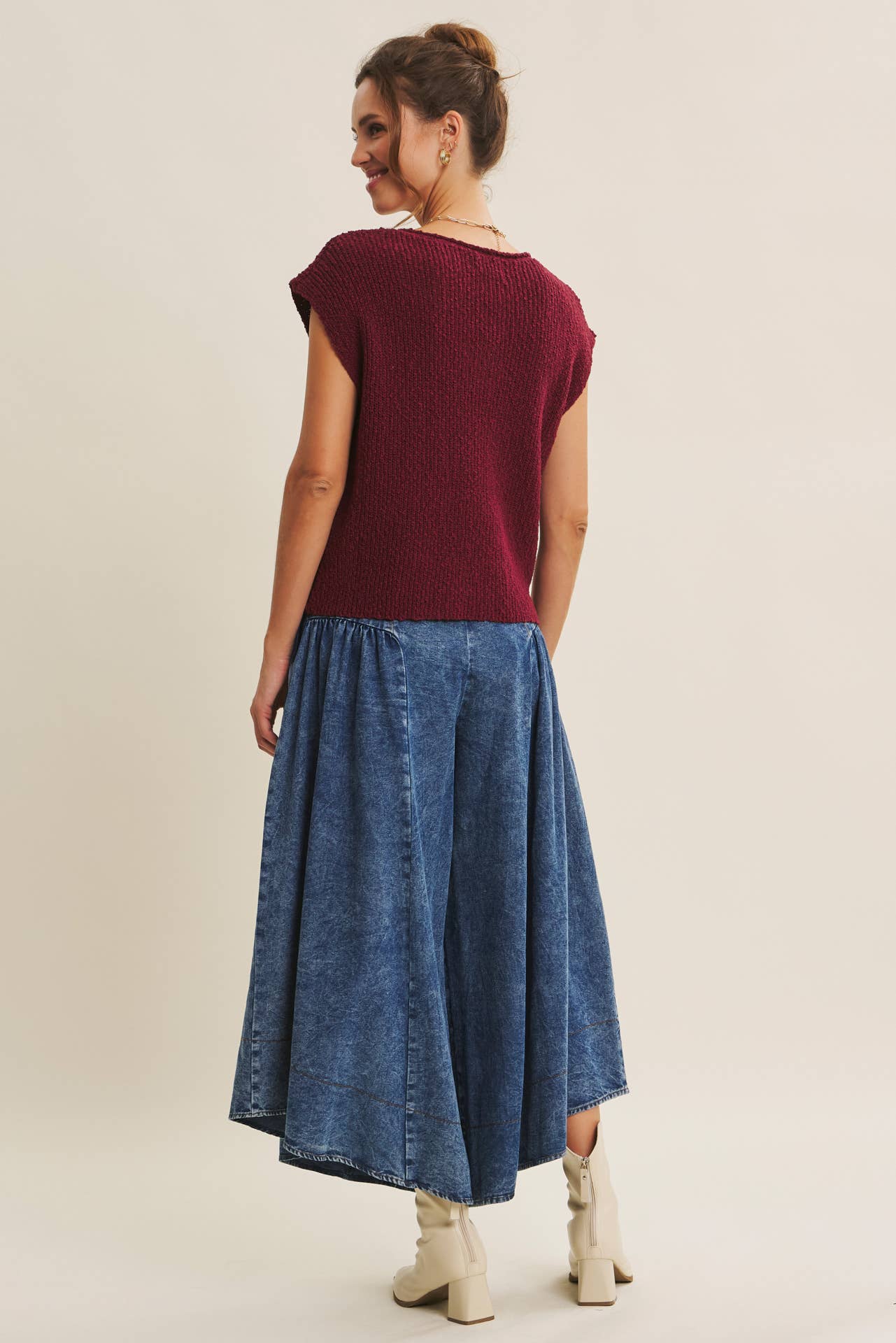 in february - Wholesale Knit Sweater - Women's - RELAXED FIT SLUB KNIT SWEATER TOP WITH SPLIT NECK48