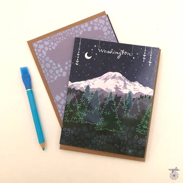 Washington wenskaart - Mt. Rainier, Starry Washington voor wholesale door Cynla
