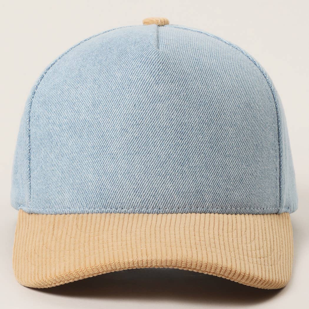 Fashion City - Wholesale Baseball Cap - Unisex - Plain Two Tone Corduroy 5 Panel Trucker Hat45