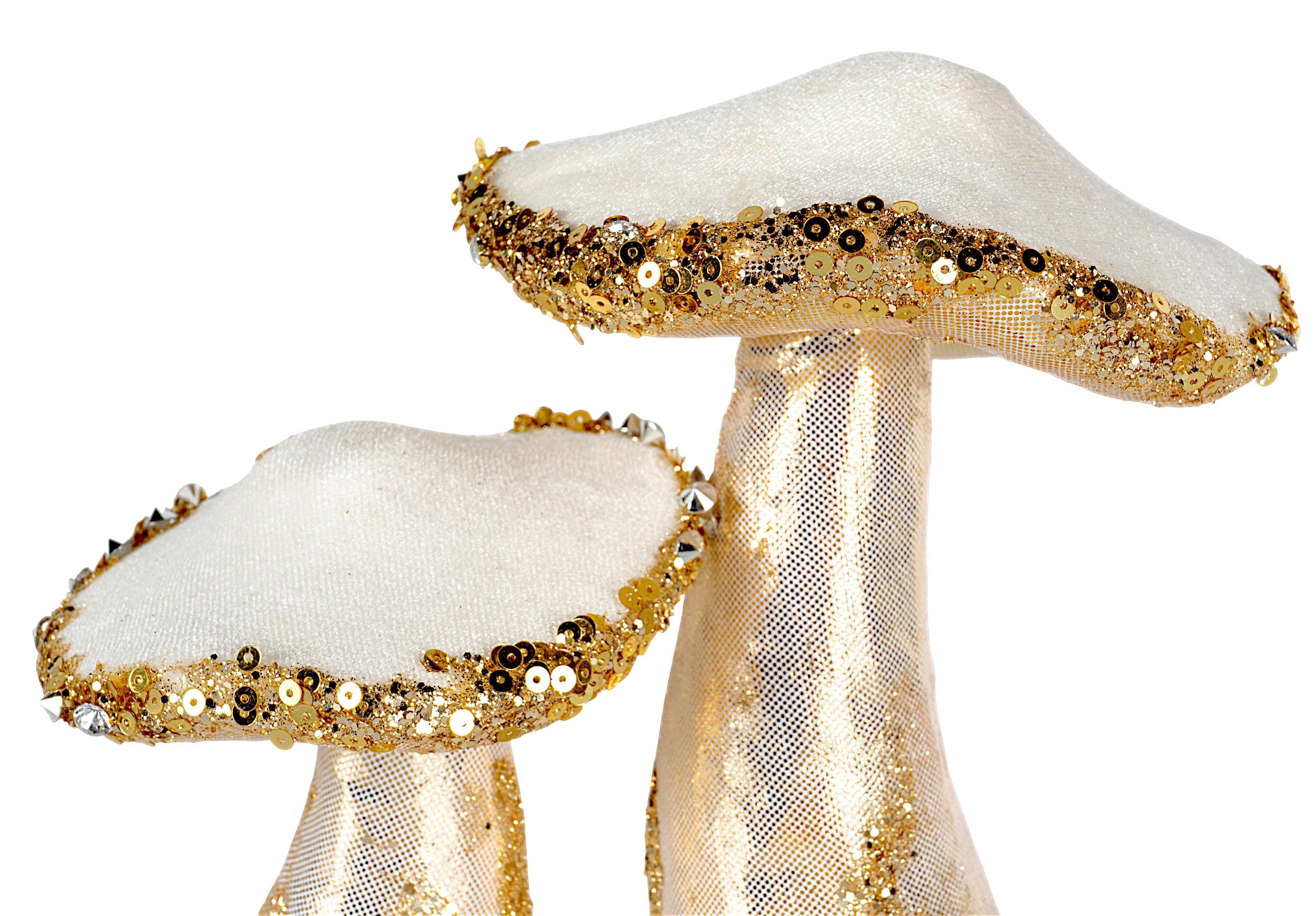 STP - Wholesale Christmas Decoration - 6.7" White and Gold Mushrooms Christmas Decoration1