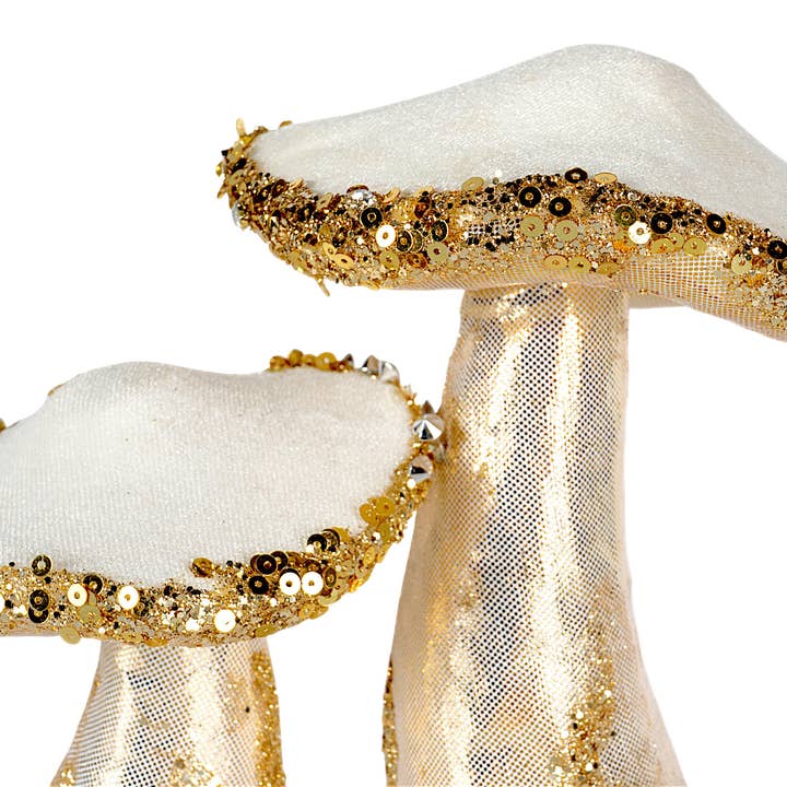 STP - Wholesale Christmas Decoration - 6.7" White and Gold Mushrooms Christmas Decoration1