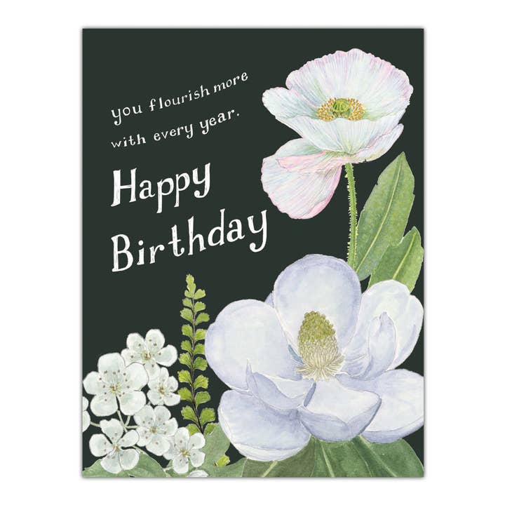 Floral Birthday Card - White and Green Magnolia and Poppy for wholesale by Yardia
