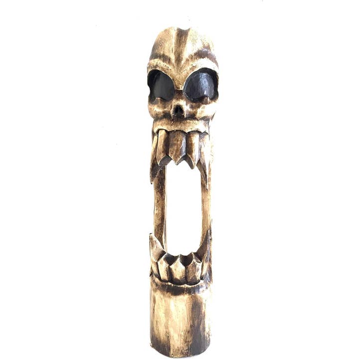 Halloween Decor Skeleton Skull Statue With Fangs Wooden - L for wholesale by OMA - Eclectic Home