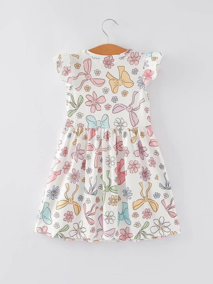 Rylee Faith Designs - Wholesale Dress - Kids - Easter Bow Floral Print Fly Sleeve Girls Dress