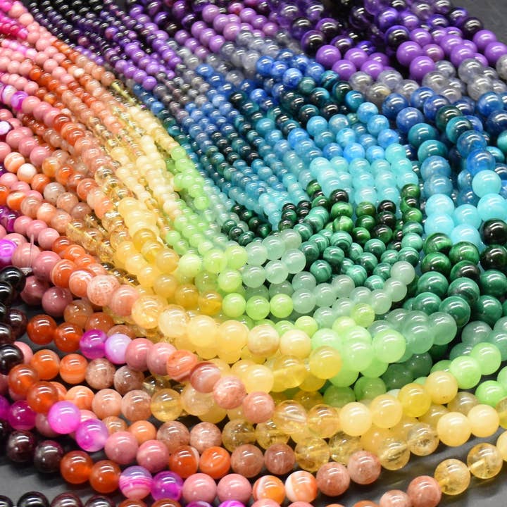 Filo di Perle Rotonde Arcobaleno in Pietre Semipreziose Miste da 14'' per la vendita all'ingrosso da parte di Oriental Direct Craft Supplies