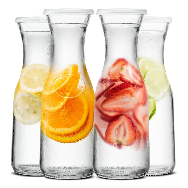 Kook - Wholesale Carafe - Kook Glass Carafes with Lids, 33 oz, Set of 4