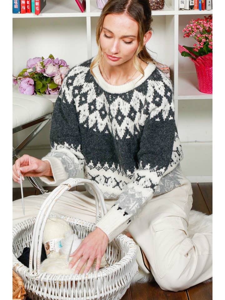 Vine & Love – Großhandel Strickpullover – Damen – Fair Isle Akzent Pullover Strickpullover VT820171