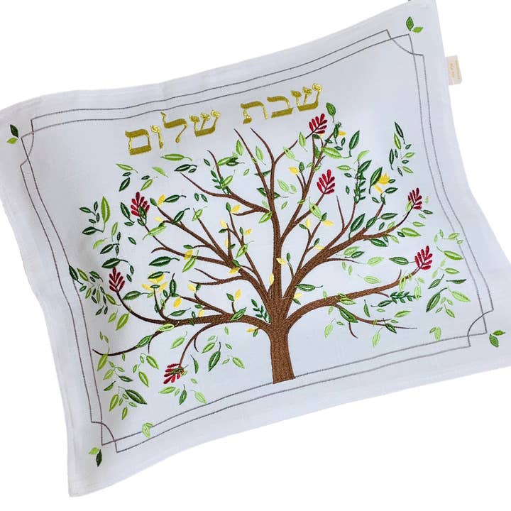 All Linen Embroidered Tree of Life עץ החיים Challah Cover for wholesale by Mensch Kippah