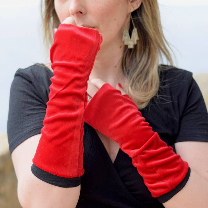 Gants sans doigts en velours pour femme, mitaines, chauffe-poignets pour la vente par Petitama