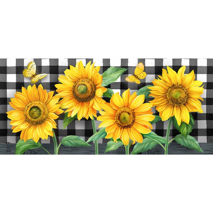 Spring Checkered Sunflowers Mini Mat 22"x10" Indoor Outdoor for wholesale by Briarwood Lane
