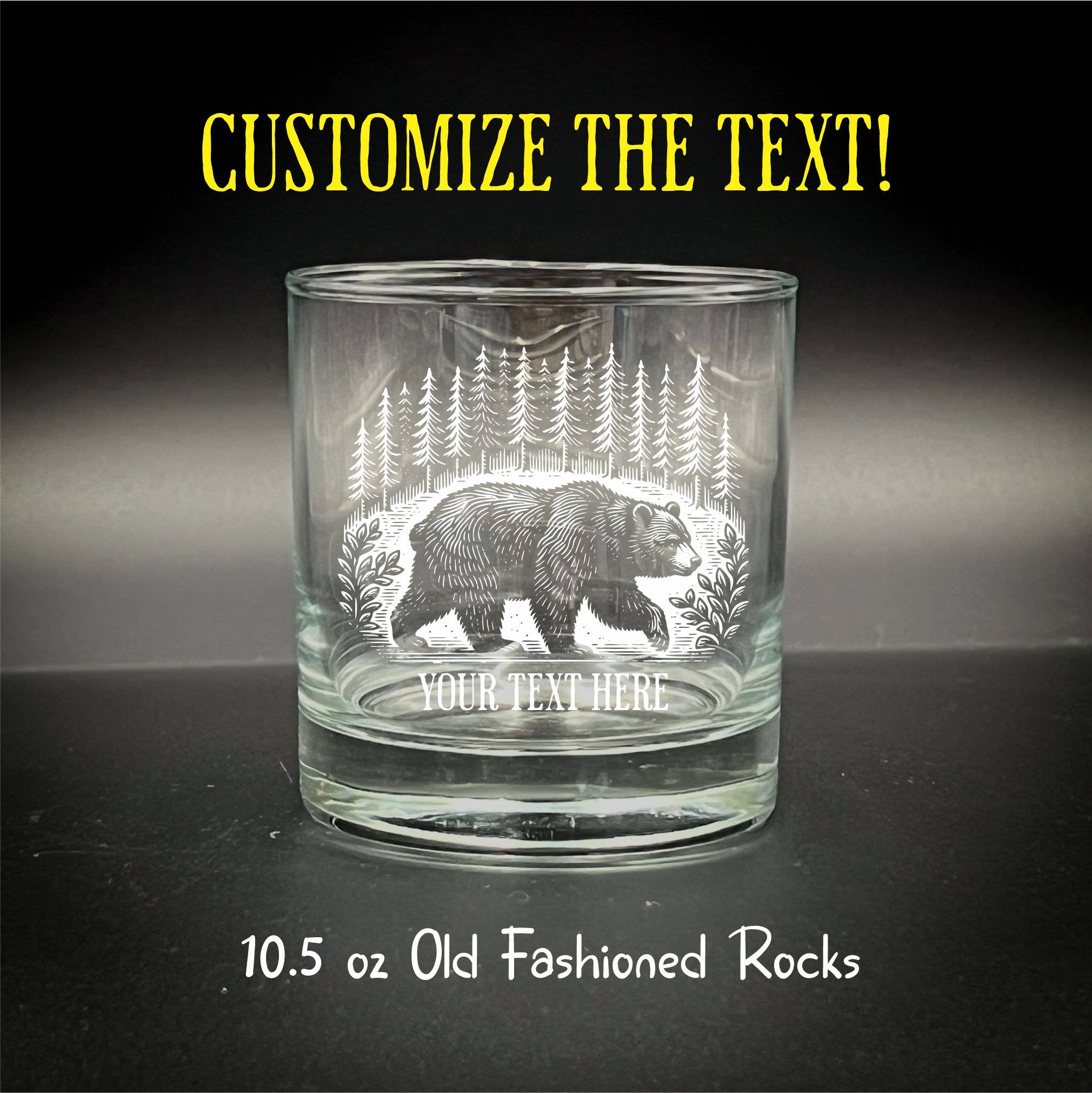 Adirondack Etching LLC - Wholesale Cocktail/Liquor Glass - Bear in a Forest 10 oz Old Fashioned6