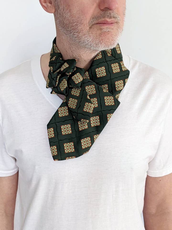 Men's Ascot Tie In Dark Green Diamond Print. for wholesale by Ogsplosh