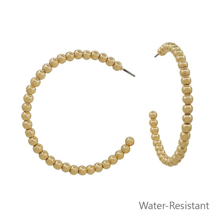 Water Resistant 2" 4MM Gold Beaded Hoop Earring for wholesale by What's Hot