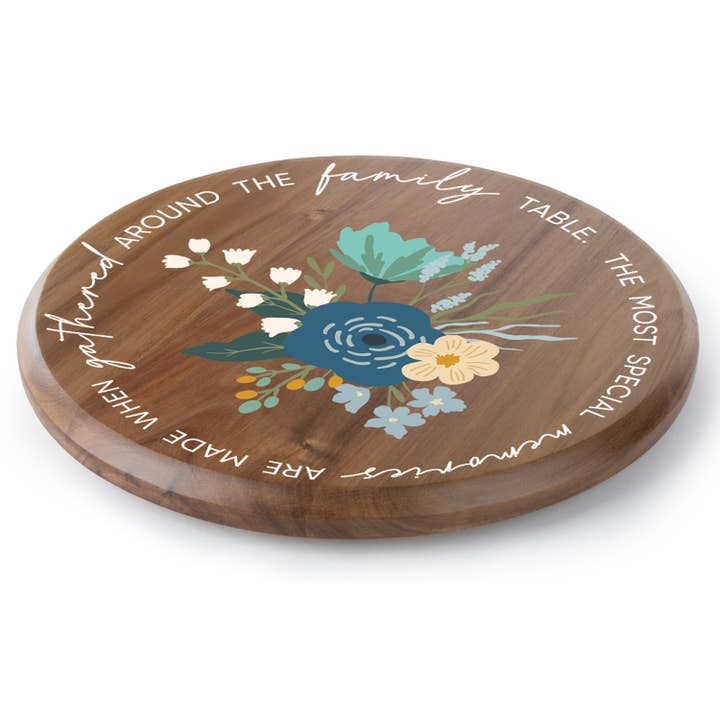 "Family Table Floral" Acacia Wood Lazy Susan Turntable 14" for wholesale by CounterArt/Highland Home/Thirstystone/CoasterStone