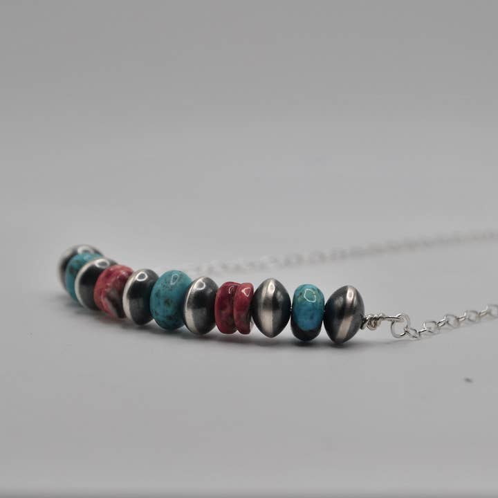 Ella Elisabeth Designs - Wholesale Beaded/Pearl Necklace - Navajo Pearl, Spiny Oyster Shell and Turquoise Bar Necklace 2