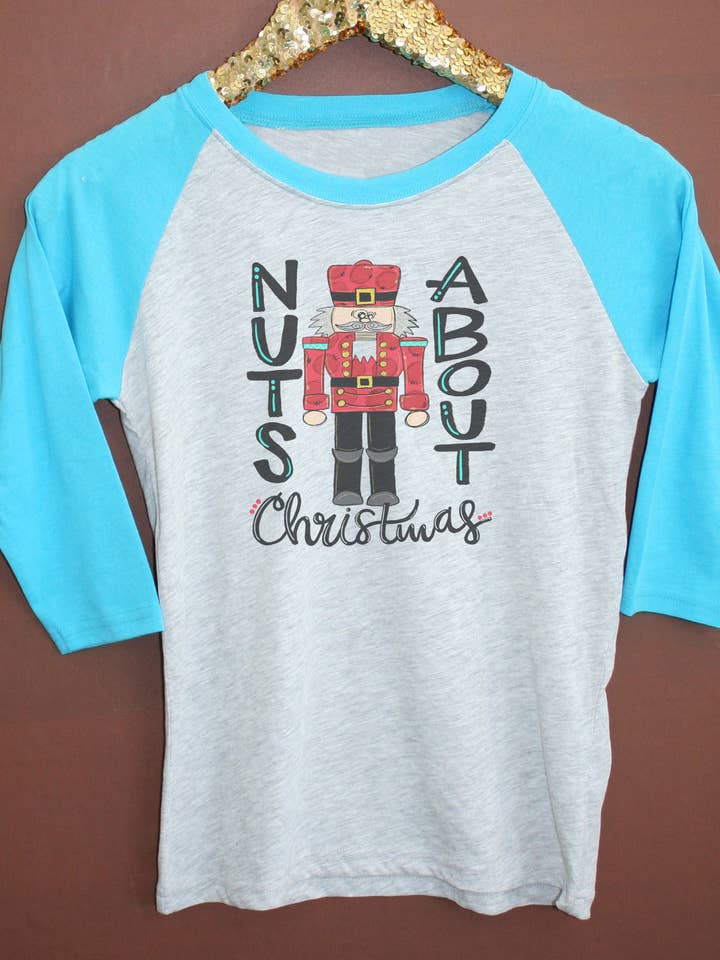 Cali Boutique Wholesale - Wholesale Shirt - Kids - Clearance Nuts About Christmas Kids Raglan 78121