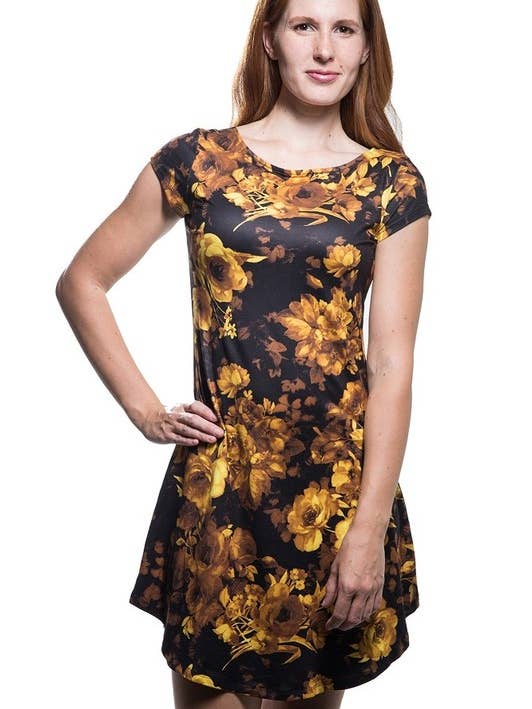Vestido floral feminino de manga curta com decote em barco por atacado de Calison