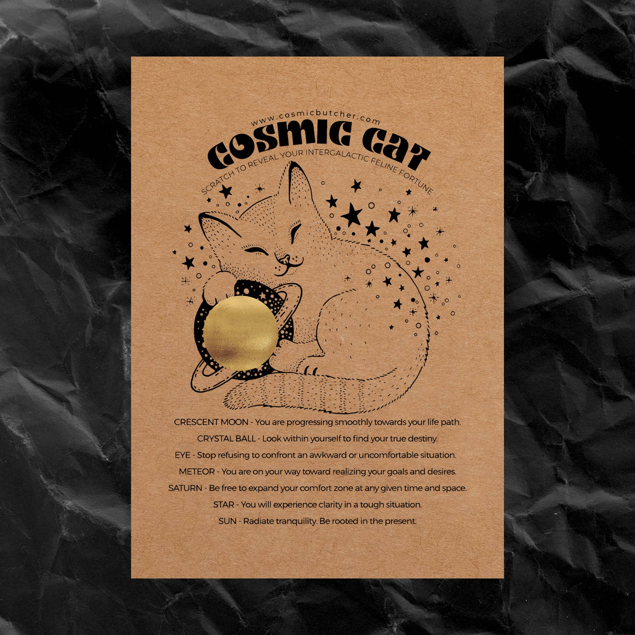 Cosmic Butcher - Wholesale Ansichtkaart - "COSMIC CAT" kraslot met affirmaties - Heksencard V21