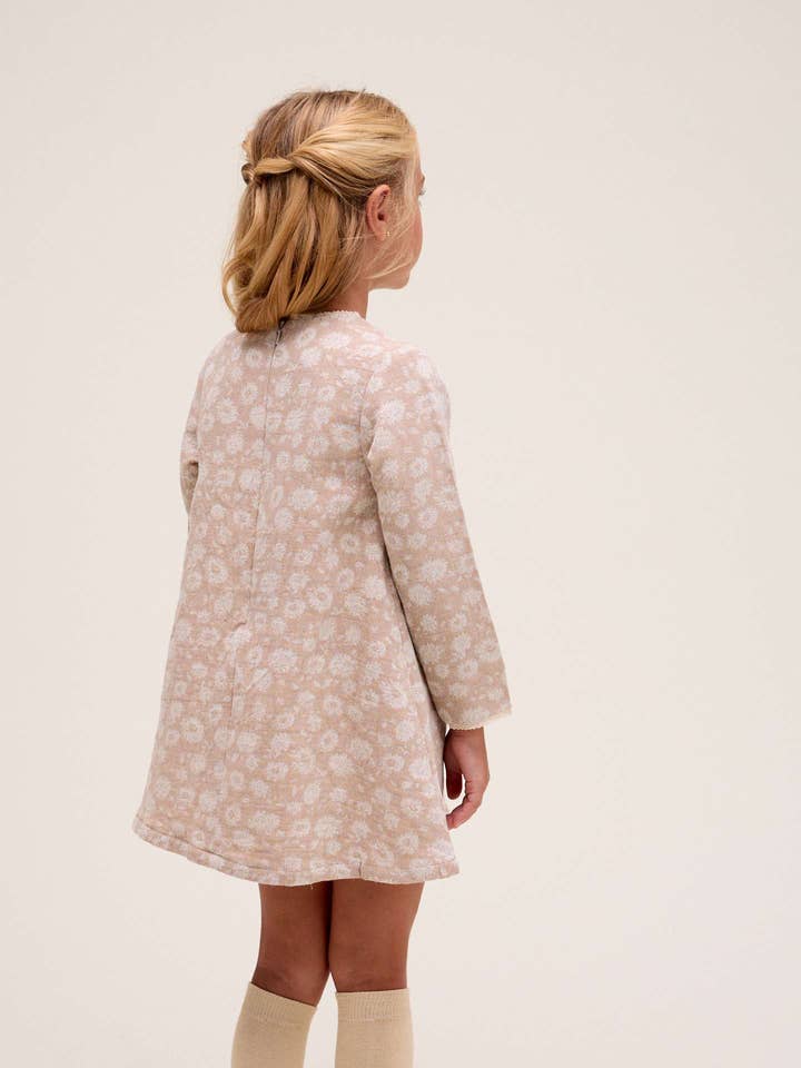 Natural Girl's dress in beige with floral print for wholesale on Faire1