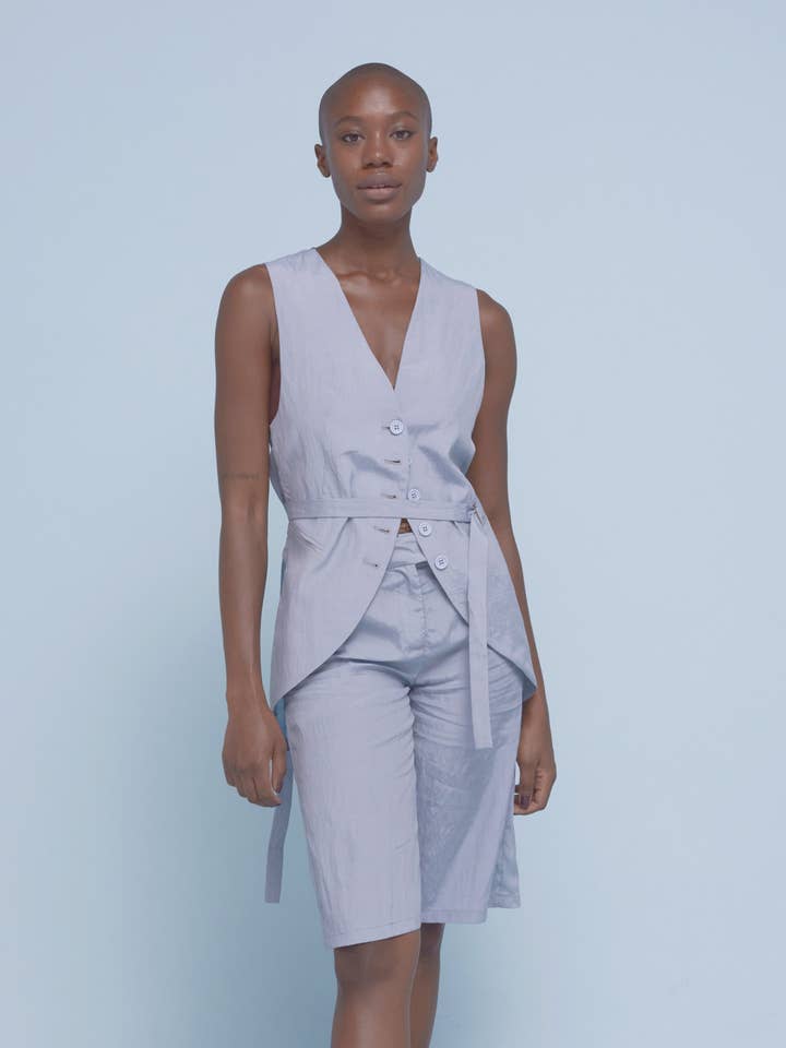 ALICE—WAISTCOAT WITH SPLIT FABRICS ON THE BACK for wholesale by SUNDAY LIFE