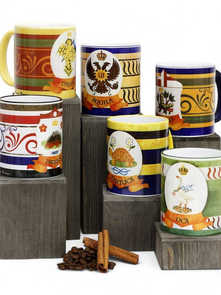 PALIO DI SIENA: Porslinstryckt mugg Set med 6 paket: ISTRICE+DRAGO+AQUILA+BRUCO+TARTUCA+OCA för wholesale av SublimArt