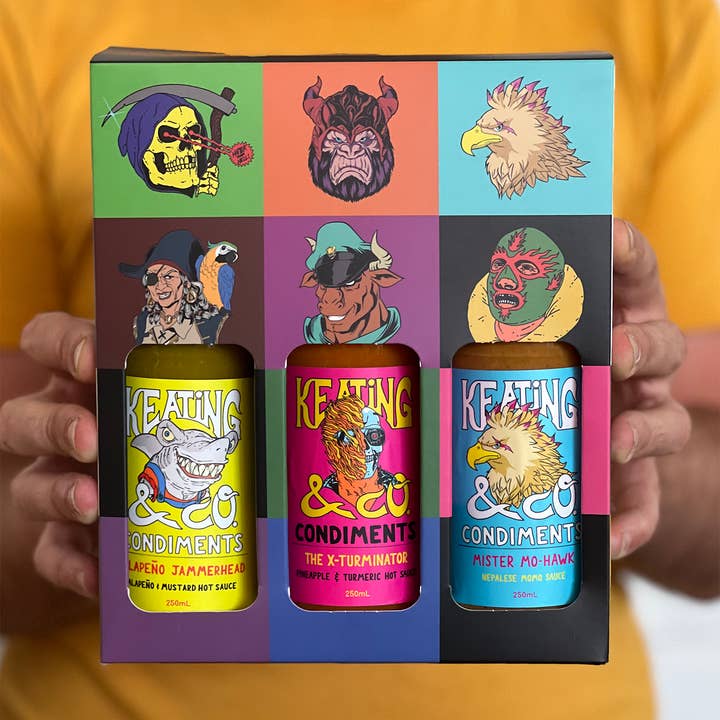 Cadeaubox met hete saus (3 stuks) x 6 voor wholesale door Keating and Co Condiments