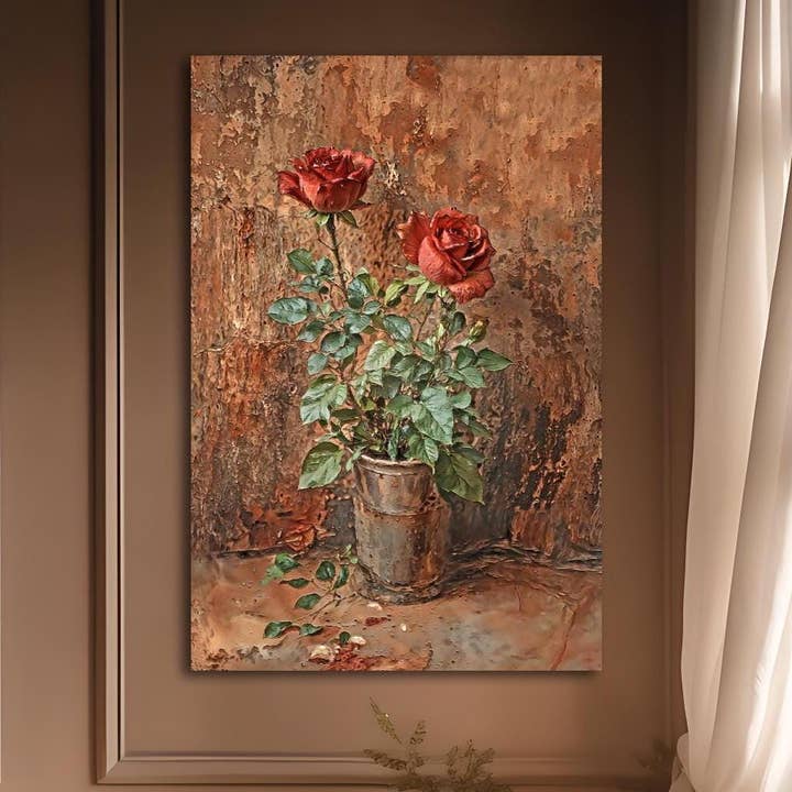 Rustic Red Roses Canvas Print Floral Wall Art Home Decor for wholesale by Olive Branch Farmhouse